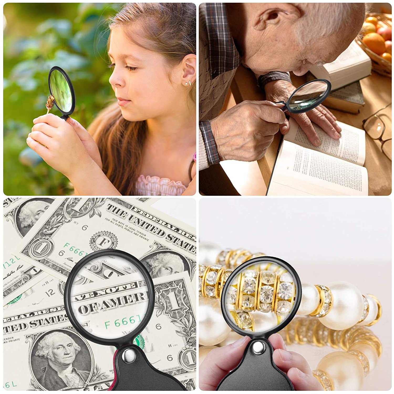 2PCS Upgrade 10X Small Magnifying Glasses for Kids/Senior, Pocket Magnifier  for Reading/Close Work, Mini Folding Magnifying Magnify Glass with  Protective Sheath, Ideal for Repairing/Hobby/Coins, 1.96 